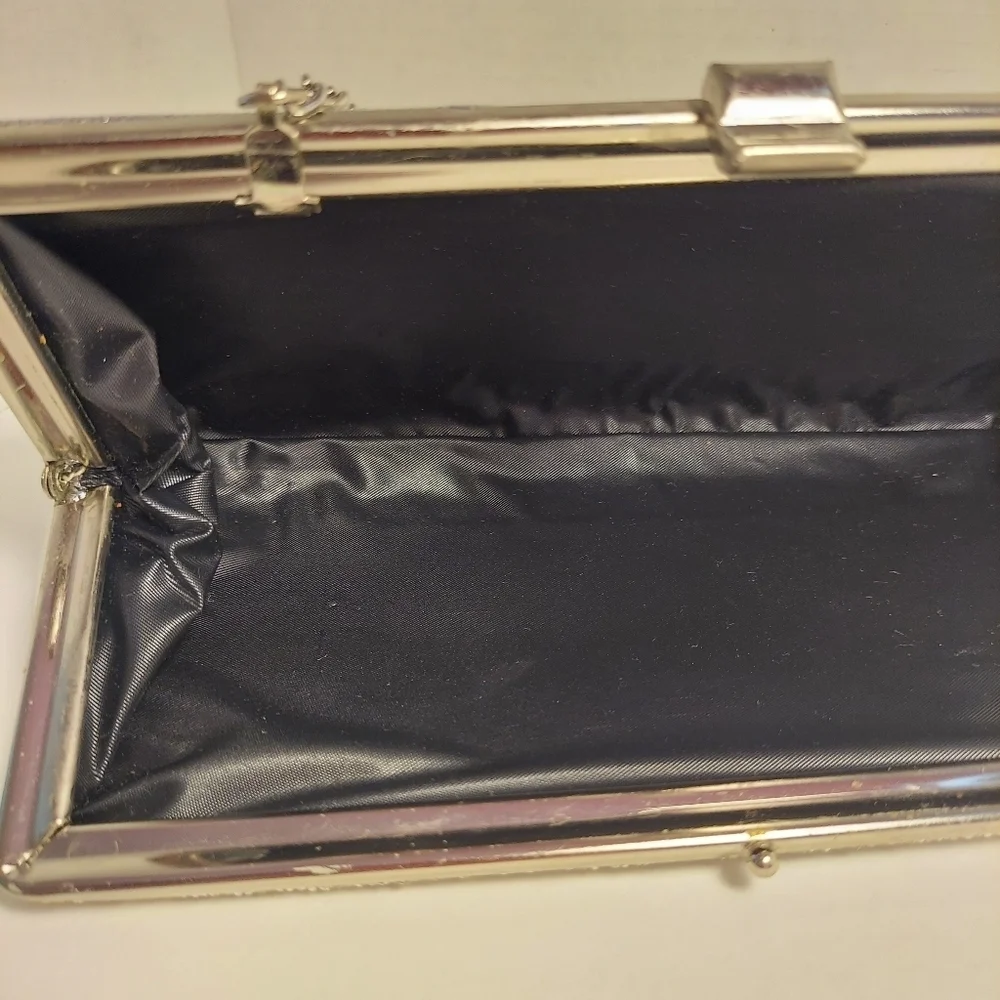 Vintage Silver Metallic + Glitter Clutch Evening Bag Purse Cocktail Prom Formal - Picture 11 of 15